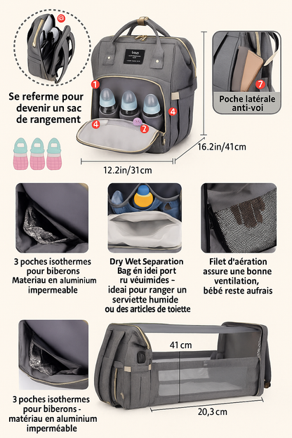 Sac à langer 2-en-1 Gris Perle